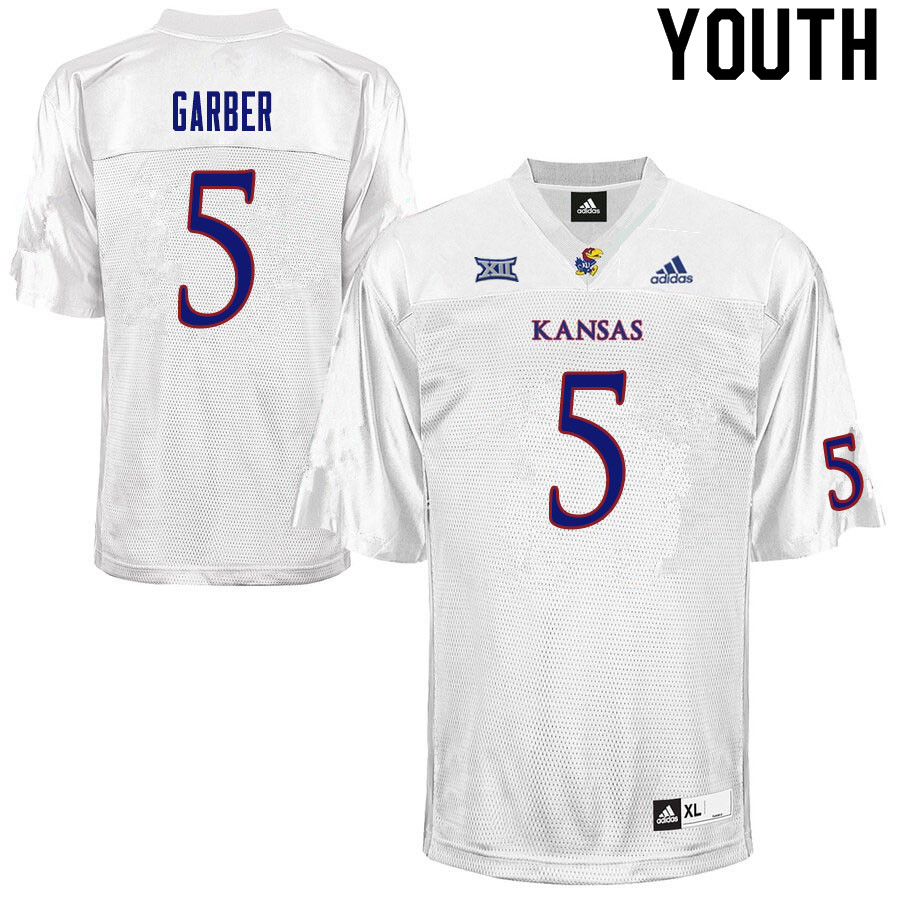 Youth #5 Gabe Garber Kansas Jayhawks College Football Jerseys Sale-White - Click Image to Close